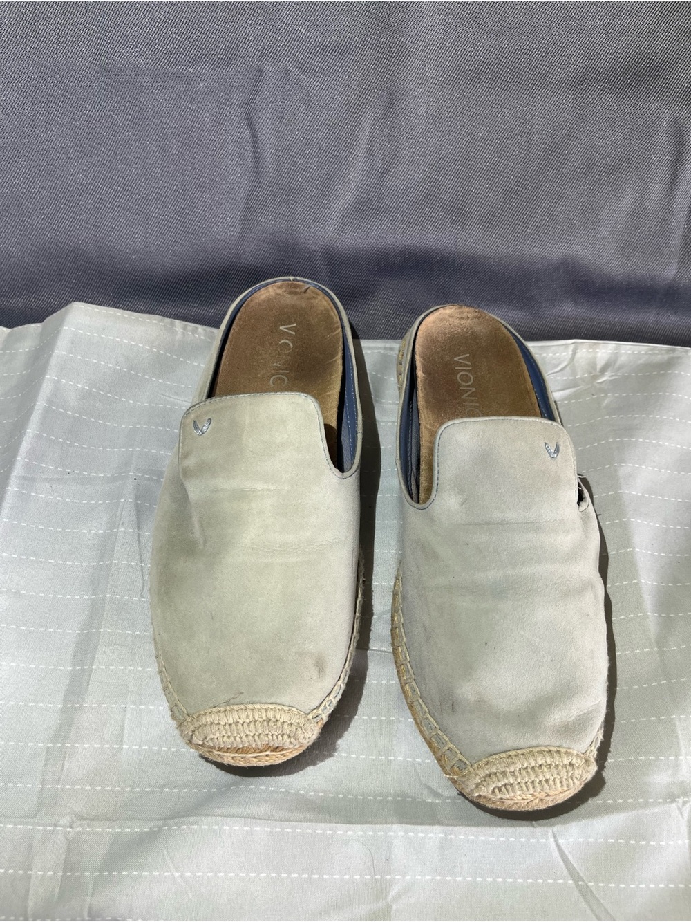 Vionic Women’s Slip-On Espadrilles in Light Blue-Gray Suede